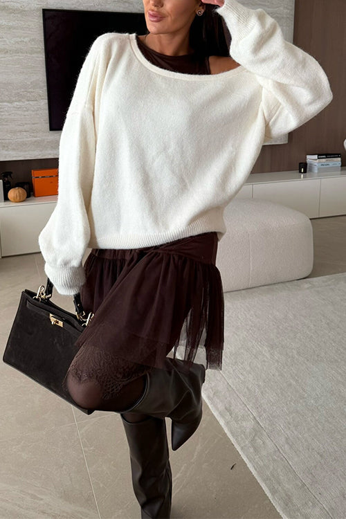 Asymmetrical One Shoulder Long Sleeves Casual Sweater