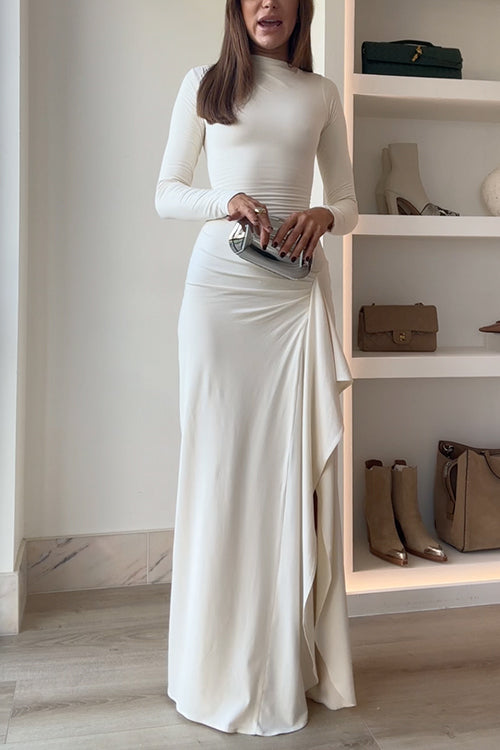 Long Sleeves Draped Slit Maxi Party Dress(7 Colors Available!)