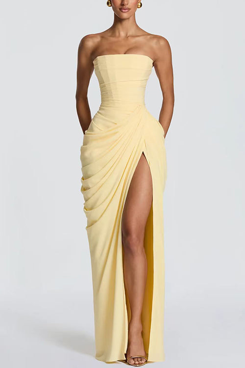 strapless tube maxi dress Ruched Slit – Brigitte&Diane Boutique US 10 beach getaways Color:Panna Cotta Lilly Pulitzer Women's Tallula