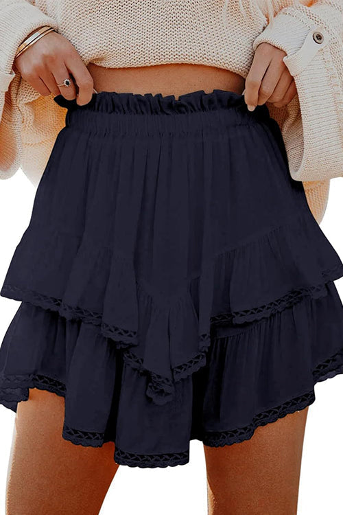 Margovil Elastic Waist Ruffle Layered Mini Skirt
