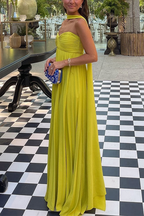 Margovil Strapless Back Lace-up Pleated Maxi Dress