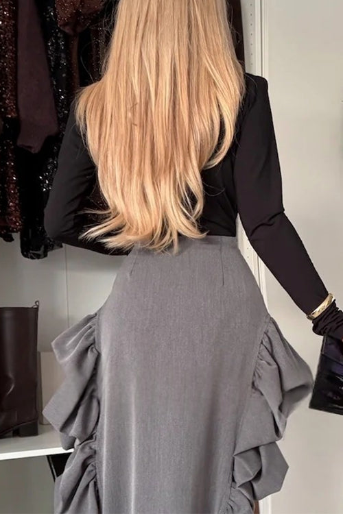 Wrap V Neck Long Sleeves Solid Bodysuit