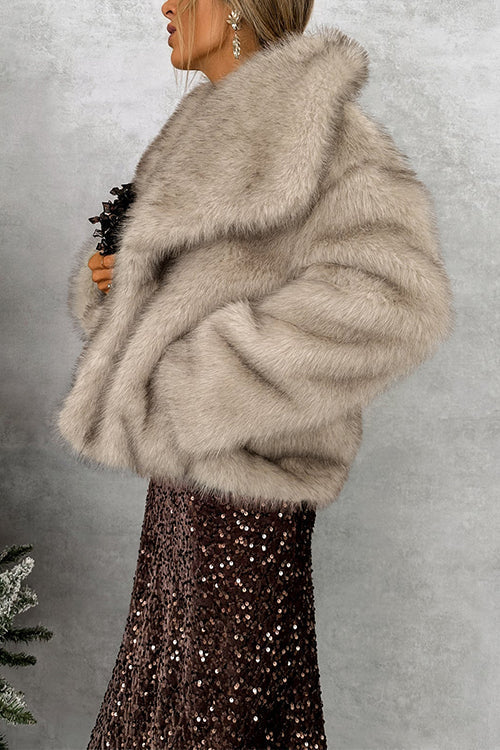 Margovil Collared Open Front Winter Faux Fur Coat