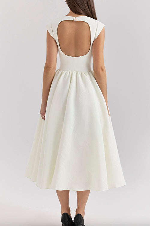 Margovil Cap Sleeves Open Back Waisted Swing Midi Dress
