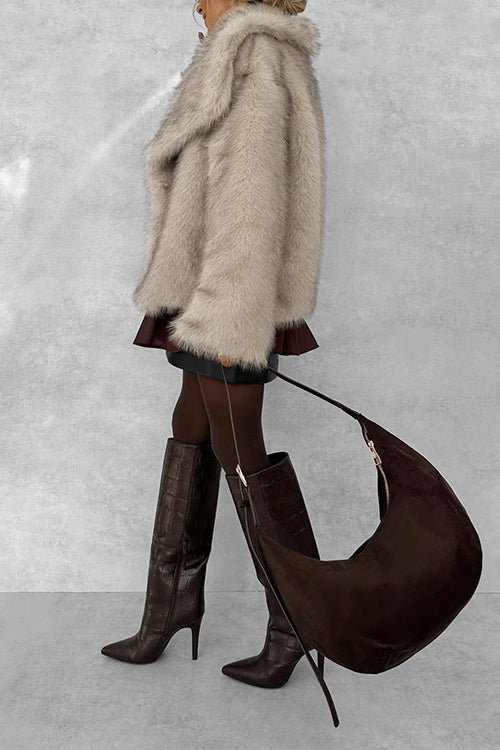 Margovil Collared Open Front Winter Faux Fur Coat