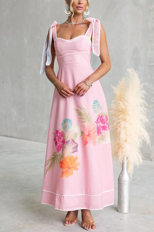 Bow Shoulder Floral Print Swing Maxi Cami Dress