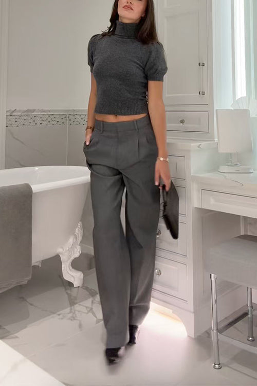 Margovil High Neck Puff Short Sleeves Sweater Top