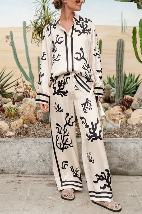 Margovil Wide Leg Reef Print Satin Pants