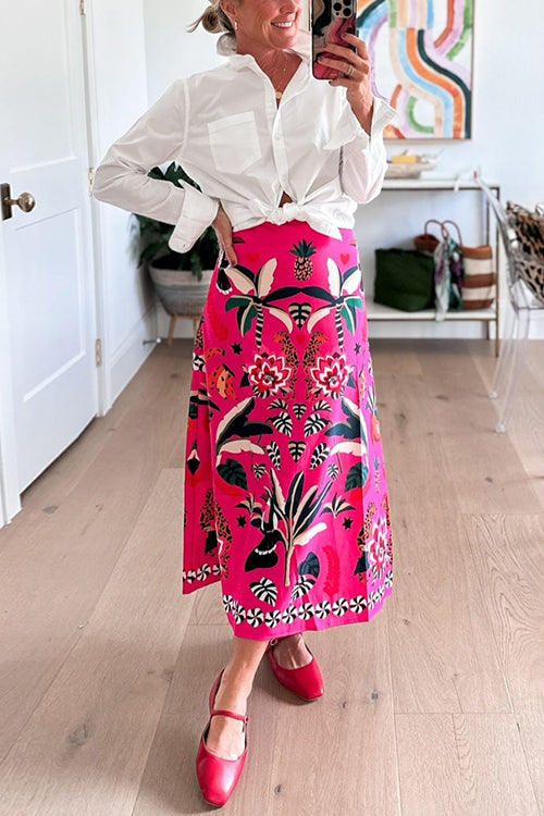 Margovil High Rise Tropic Print Midi Skirt