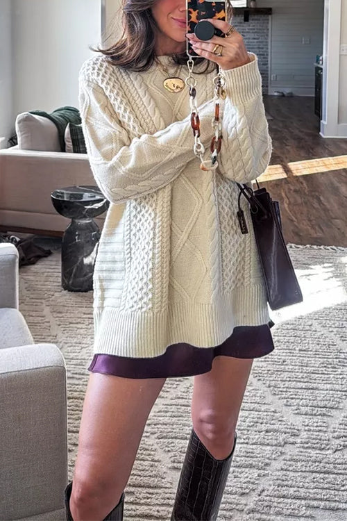 Margovil Crewneck Cable Knit Casual Pullover Sweater
