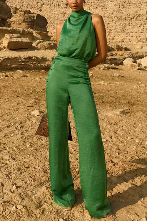 High Rise Buttons Detail Straight Leg Pants