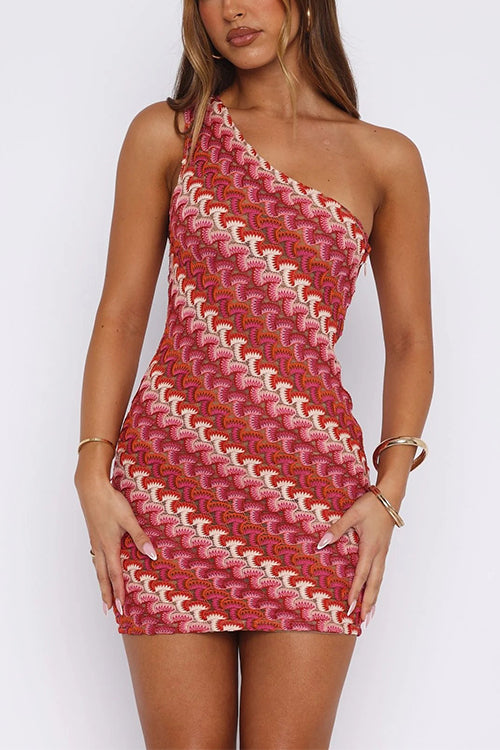 Margovil One Shoulder Sleeveless Color Block Crochet Mini Dress