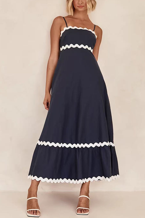 Margovil Spaghetti Strap Ric Rac Trim Swing Maxi Dress