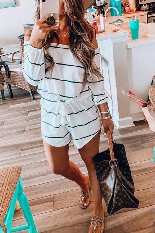 Margovil Oxygen Off Shoulder Beauty Striped Jumpsuit