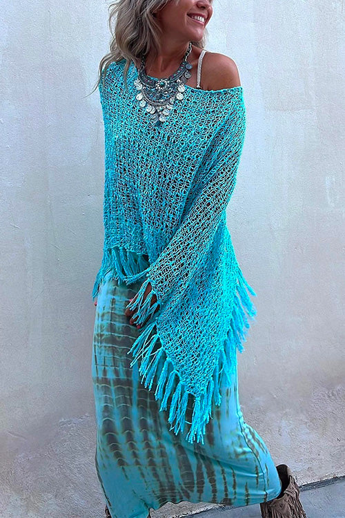 Margovil Stylish Hollow Out Tassel Poncho Sweater