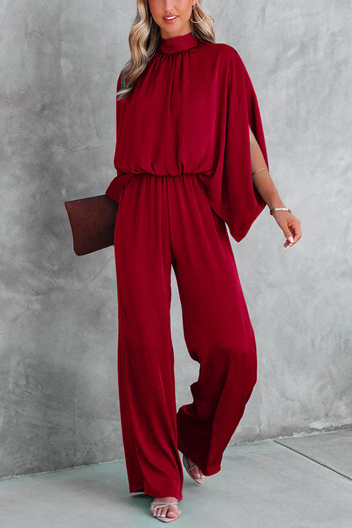 Margovil Stand Collar Slit Sleeve Waisted Wide Leg Jumpsuits( in 5 Colors)