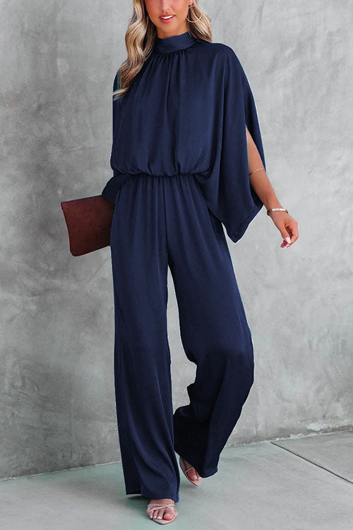 Margovil Stand Collar Slit Sleeve Waisted Wide Leg Jumpsuits( in 5 Colors)