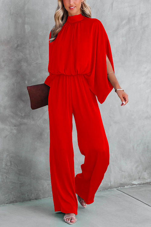 Margovil Stand Collar Slit Sleeve Waisted Wide Leg Jumpsuits( in 5 Colors)