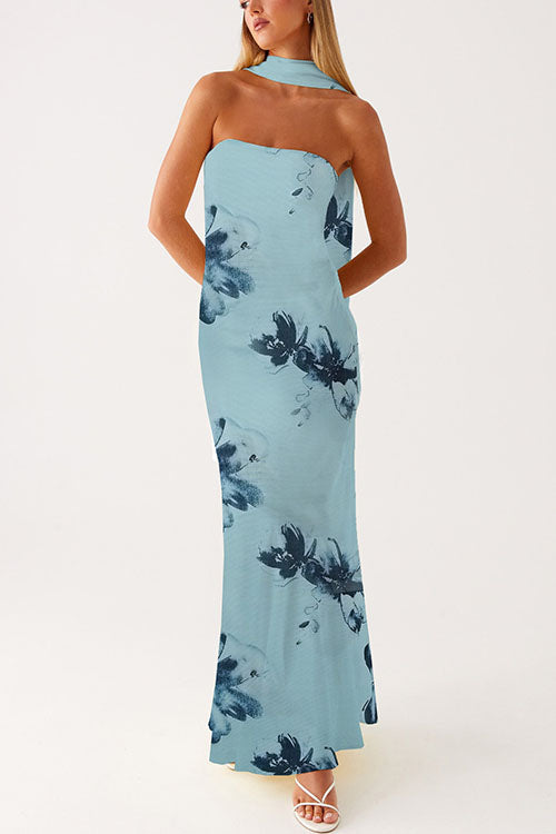 Margovil Strapless Tube Floral Print Bodycon Maxi Dress