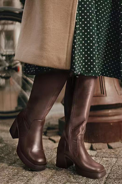 Margovil Square Toe Chunky Block Side Zipper High Boots