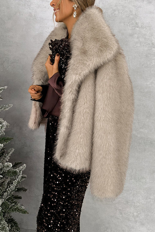 Margovil Collared Open Front Winter Faux Fur Coat