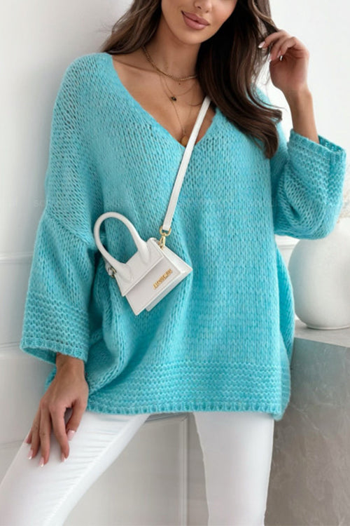 Margovil V Neck Drop Shoulder Slouchy Pullover Sweater