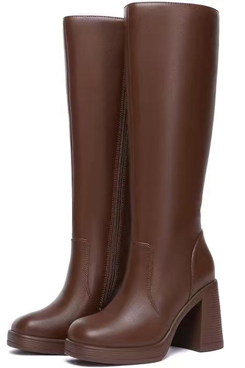 Margovil Square Toe Chunky Block Side Zipper High Boots