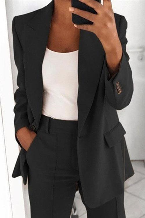 Margovil Lapel One Button Solid Office Blazer