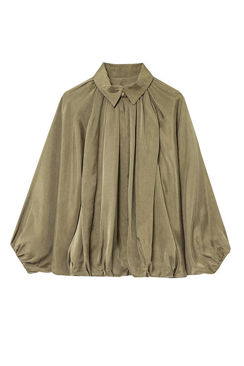 Margovil Lapel Batwing Sleeves Zip Up Bomber Jacket