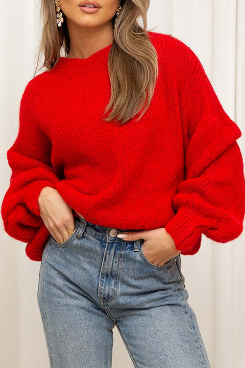 Margovil Drop Shoulder Lantern Long Sleeves Comfy Pullover Sweater