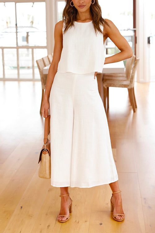 Margovil Crewneck Tank Top Wide Leg Cropped Pants Set