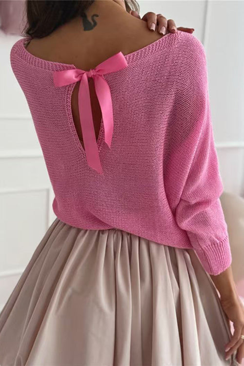 Margovil Boat Neck Bow Back Cut Out Pullover Sweater