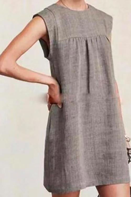 Margovil Ruched Short Sleeve Cotton Linen Babydoll Dress