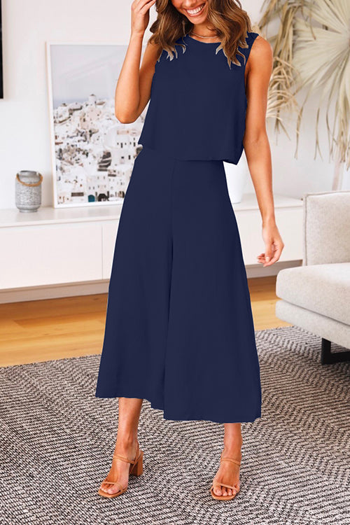 Margovil Crewneck Tank Top Wide Leg Cropped Pants Set