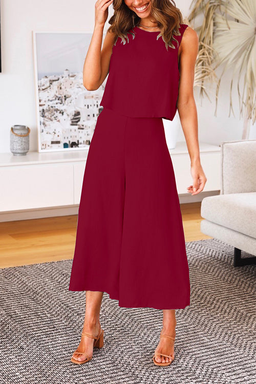 Margovil Crewneck Tank Top Wide Leg Cropped Pants Set