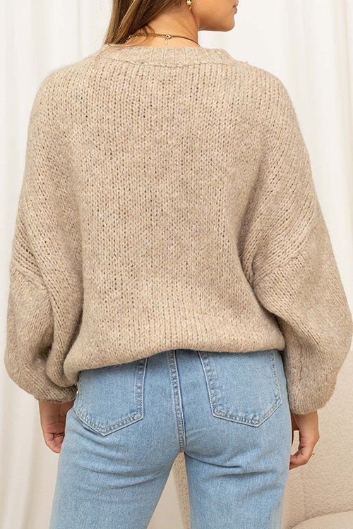 Margovil Drop Shoulder Lantern Long Sleeves Comfy Pullover Sweater