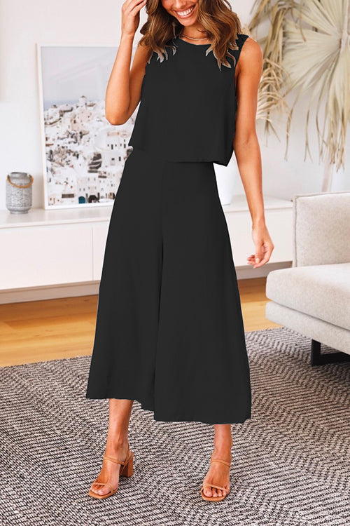 Margovil Crewneck Tank Top Wide Leg Cropped Pants Set
