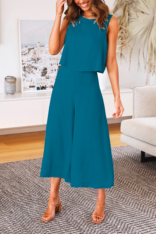 Margovil Crewneck Tank Top Wide Leg Cropped Pants Set