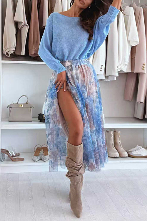 Margovil Elastic Waist Floral Print Chiffon Maxi Skirt