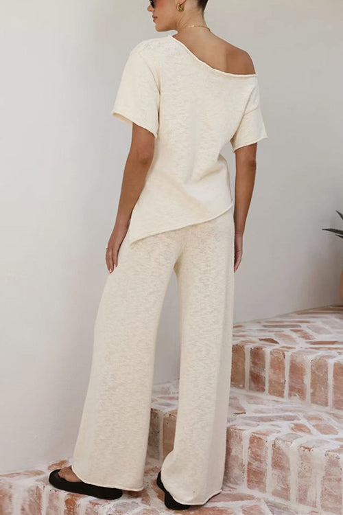 Elastic Waist Wide Leg Knit Pants
