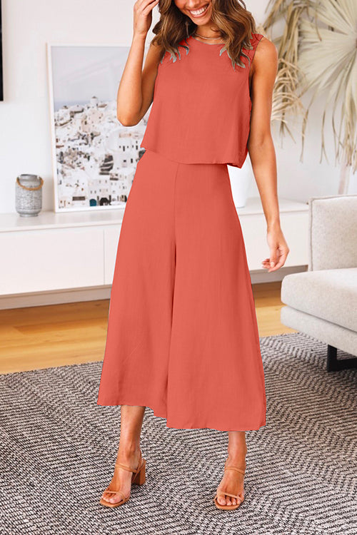 Margovil Crewneck Tank Top Wide Leg Cropped Pants Set