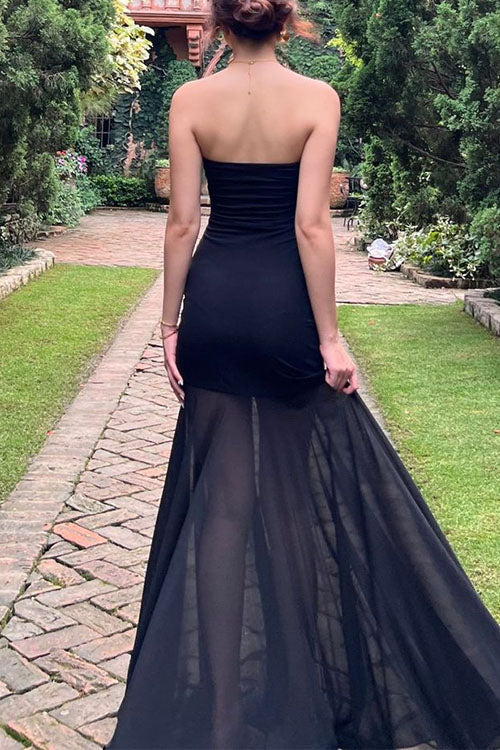 Margovil Strapless Mesh Splice Bodycon Maxi Dress