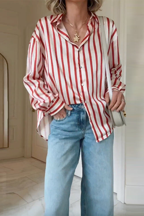 Margovil Long Sleeves Button Down Striped Blouse Shirt