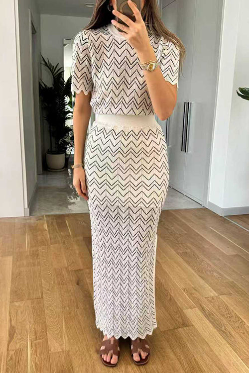High Rise Zigzag Patterned Side Slit Maxi Skirt