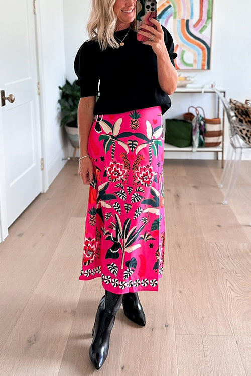 Margovil High Rise Tropic Print Midi Skirt
