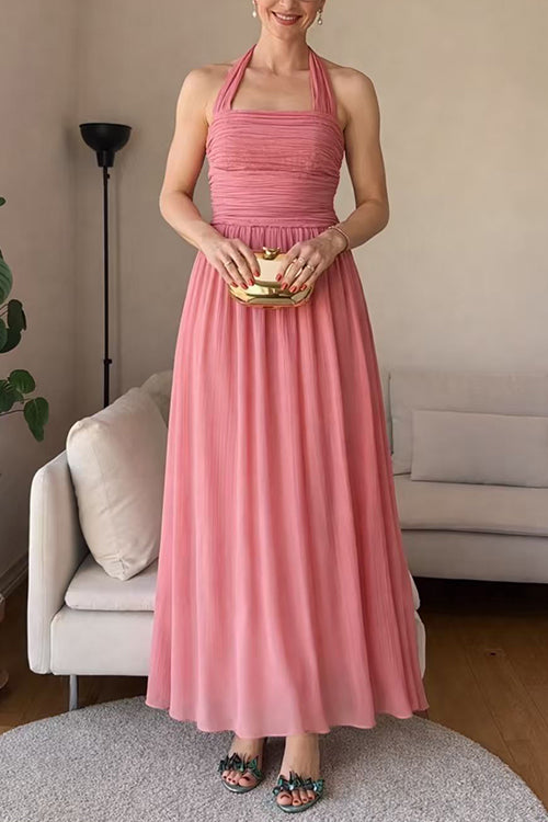 Sleeveless High Waist Ruched Flowy Maxi Dress