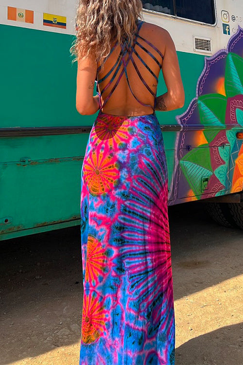 Margovil Criss Cross Backless Tie Dye Maxi Cami Dress