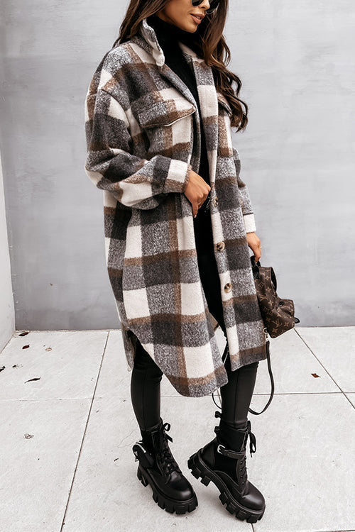 Margovil Long Sleeves Button Up Plaid Casual Shacket Jacket