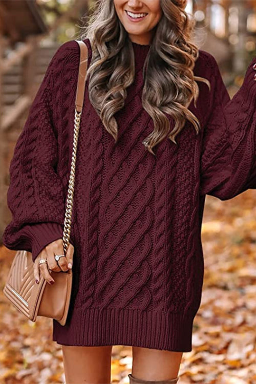 Margovil Long Sleeves Cable Knit Mini Sweater Dress