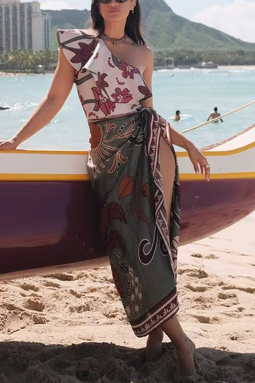 Cover-up Printed Wrap Midi Skirt